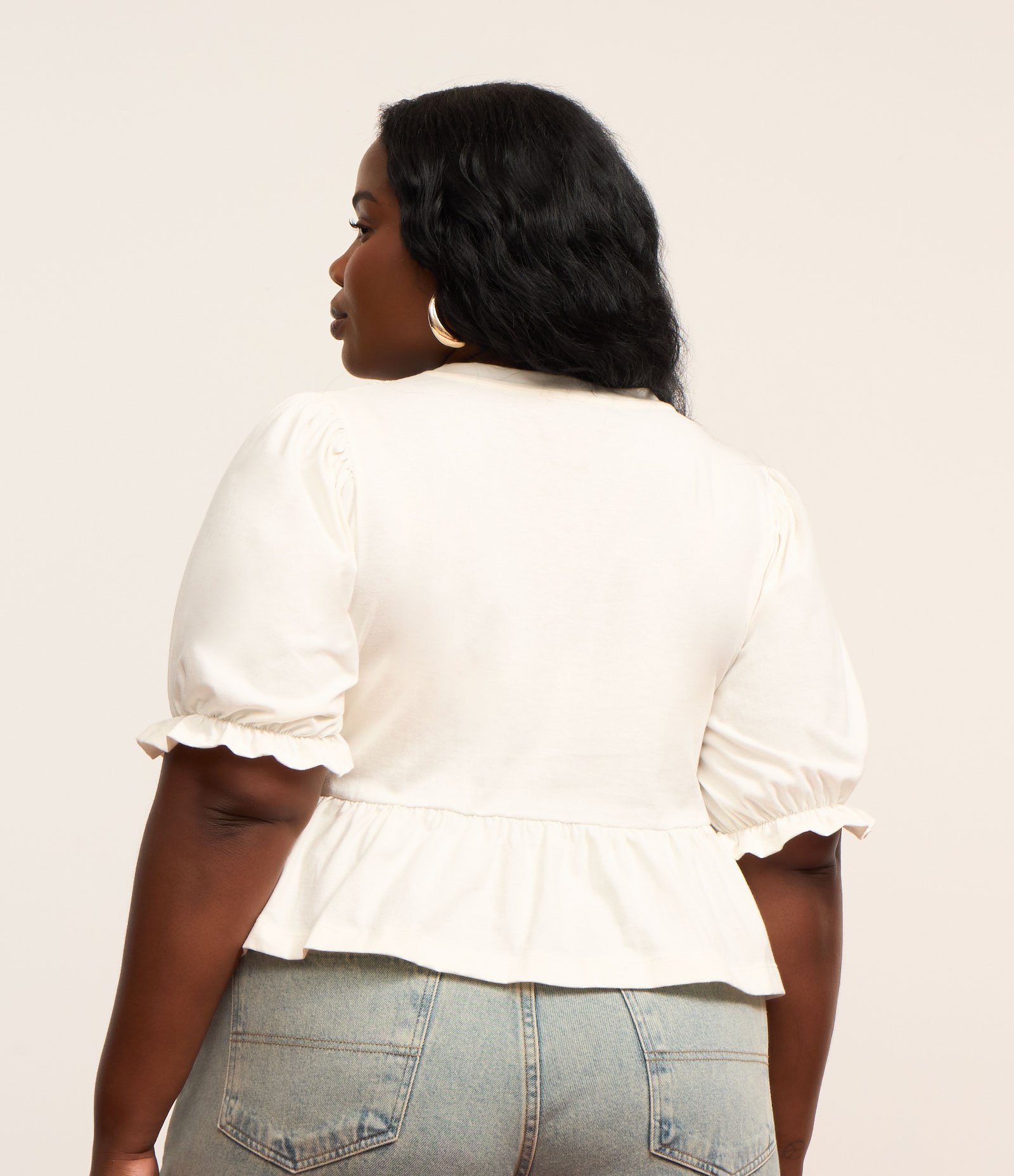 Blusa Boho com Entremeios e Manga Bufante Curve & Plus Size Off White 3