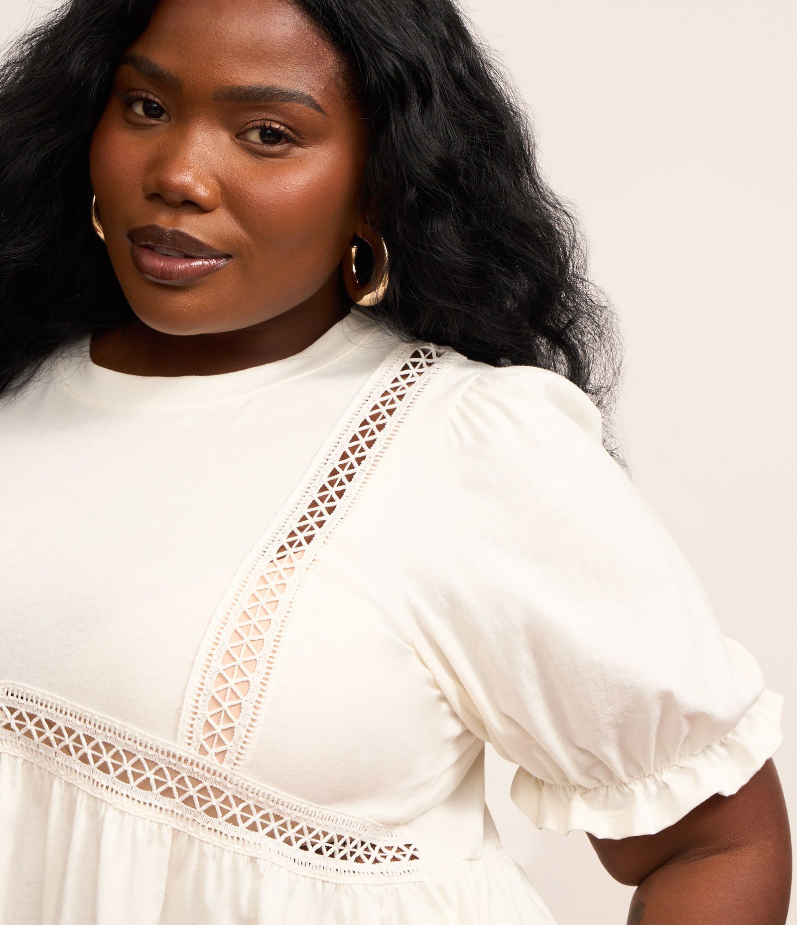 Blusa Boho com Entremeios e Manga Bufante Curve & Plus Size Off White 4