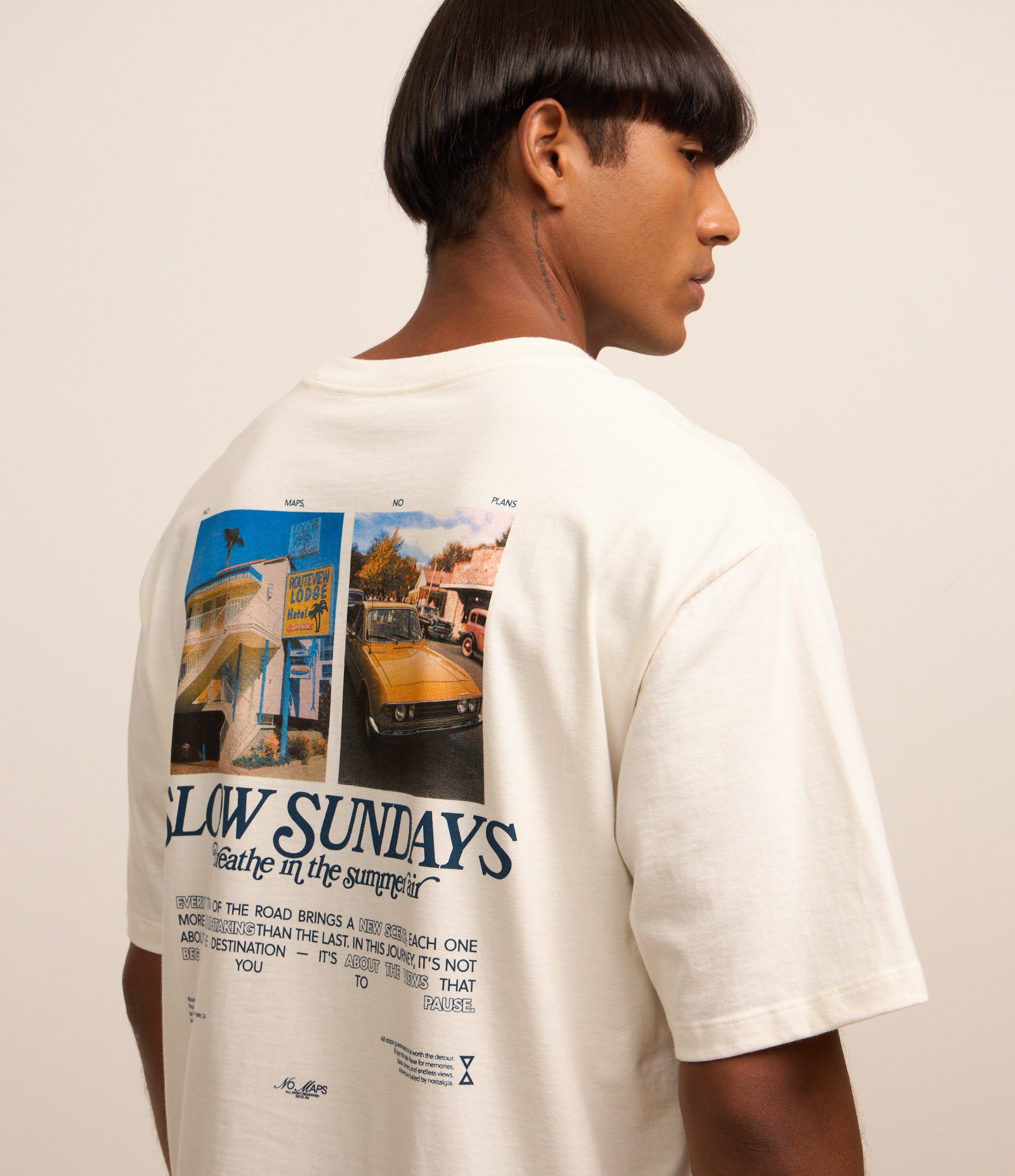 Camiseta Boxy em Malhão com Estampa Photoprint Roadtrip Branco 1