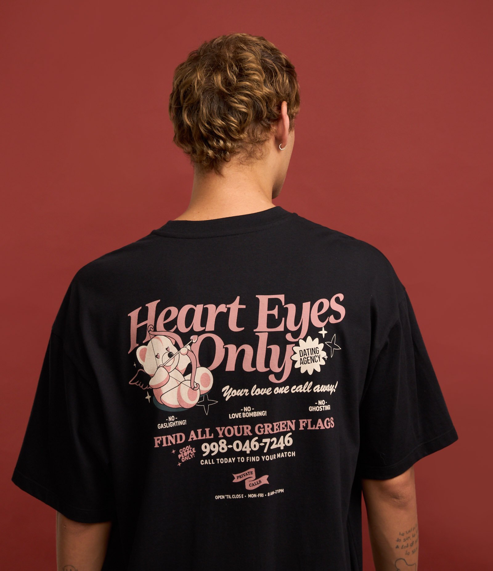 Camiseta Oversized em Algodão com Estampa Lettering com Urso Cupido Preto 5