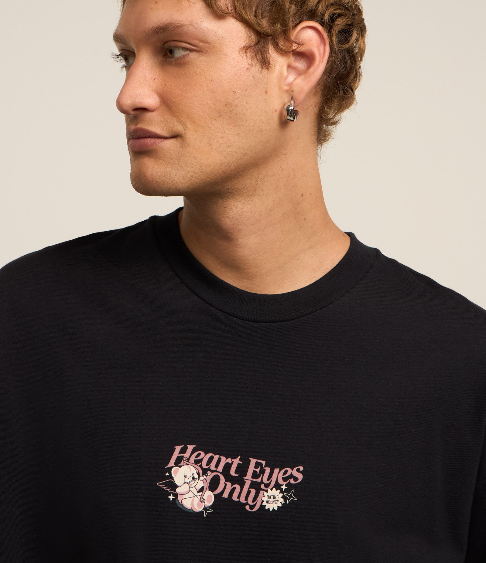 Camiseta Oversized em Algodão com Estampa Lettering com Urso Cupido Preto 4