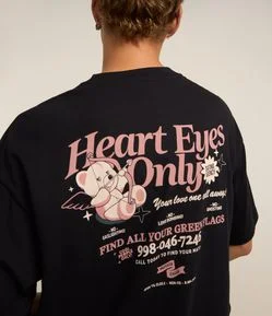 Camiseta Oversized em Algodão com Estampa Lettering com Urso Cupido