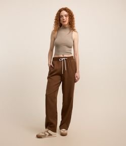 Calça em Alfaiataria com Friso Contrastante e Elástico na Cintura