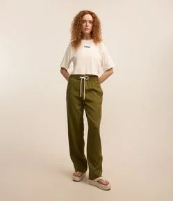 Calça em Alfaiataria com Friso Contrastante e Elástico na Cintura