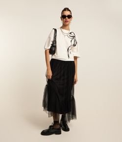 Saia Midi em Tule com Transparência