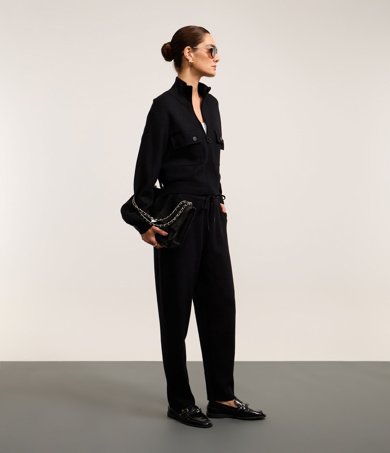 Calça Cintura Alta em Tricô Mescla com ELástico no Cós Preto 5