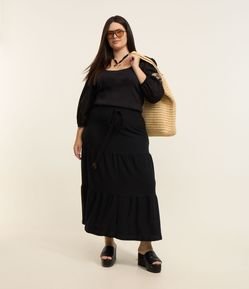 Saia Midi Texturizada com Amarração Curve & Plus Size