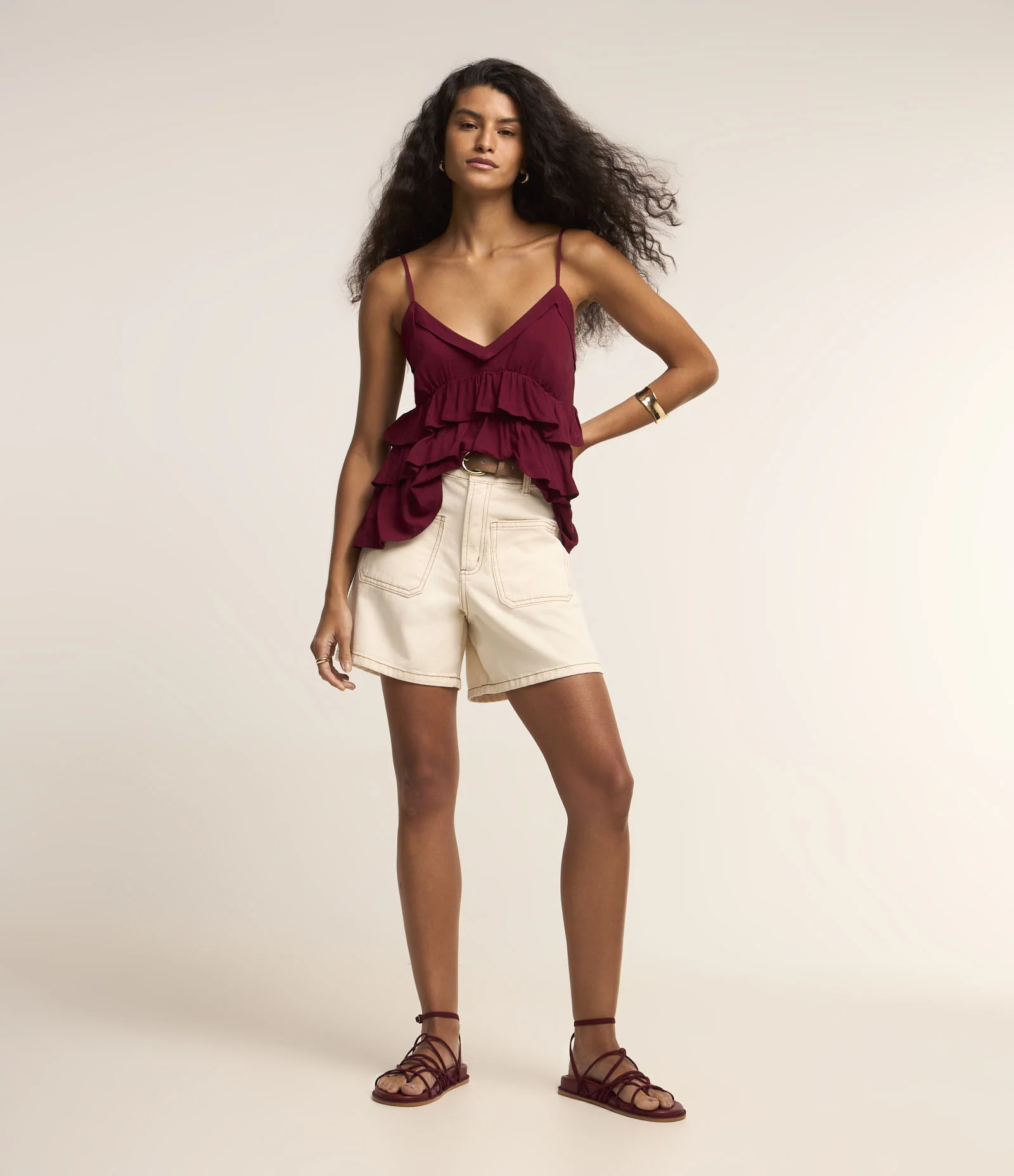 Short Mom em Sarja com Bolsos Frontais Off White 1