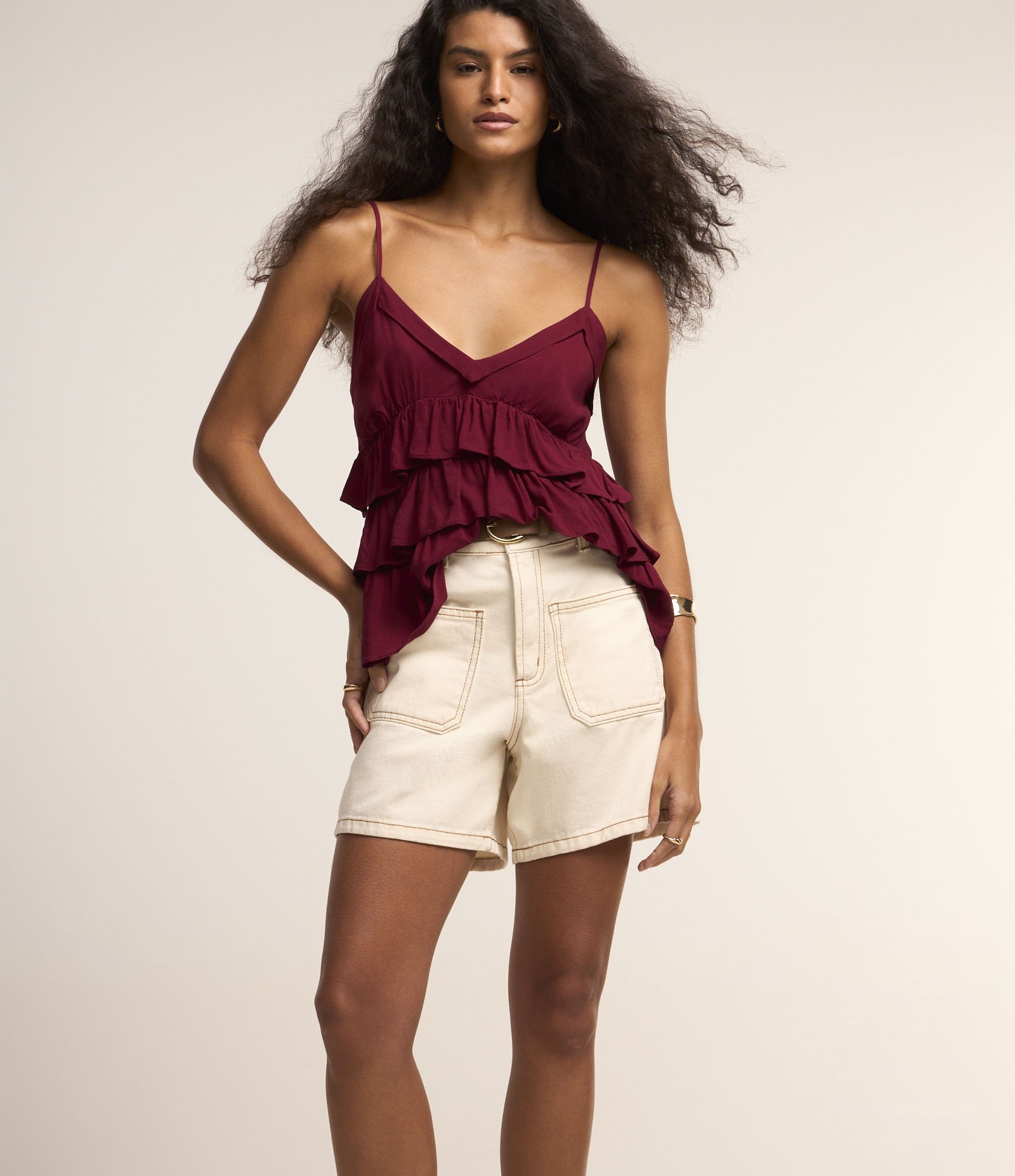 Short Mom em Sarja com Bolsos Frontais Off White 2