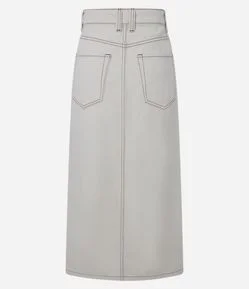 Saia Midi em Sarja com Fenda Frontal e Detalhe de Costuras