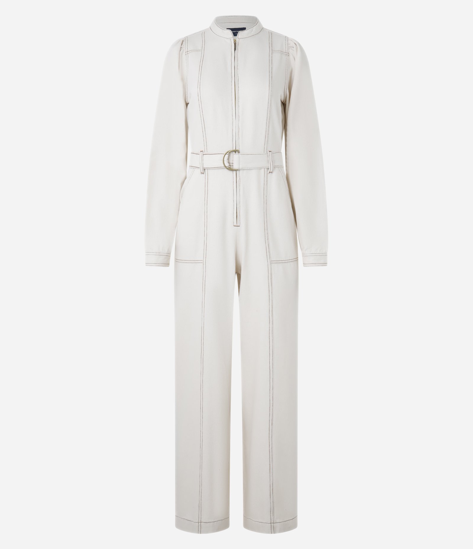 Macacão em Sarja com Cinto com Fivela e Manga Bufante Off White 6