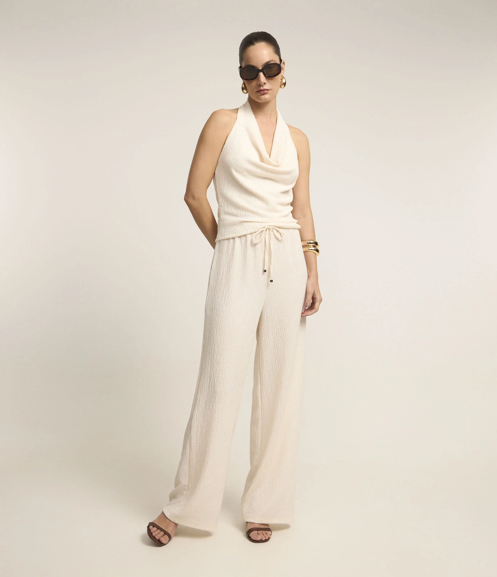 Blusa Frente Uníca Sem Mangas Texturizado Off White 2