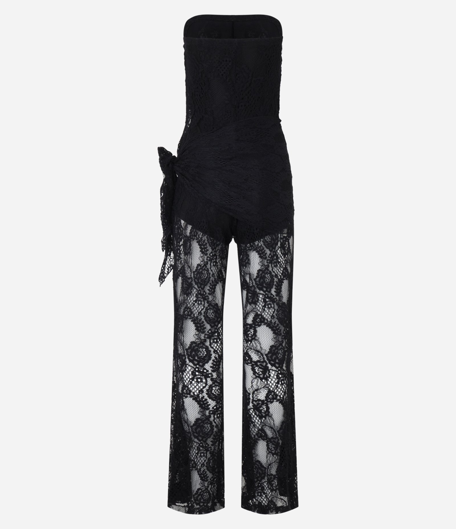 Macacão Tomara Que Caia em Renda com Amarração Preto 3