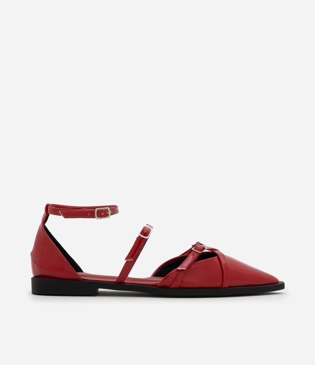 Sapatilha Bico Fino em PU com Multi Tiras e Traseiro