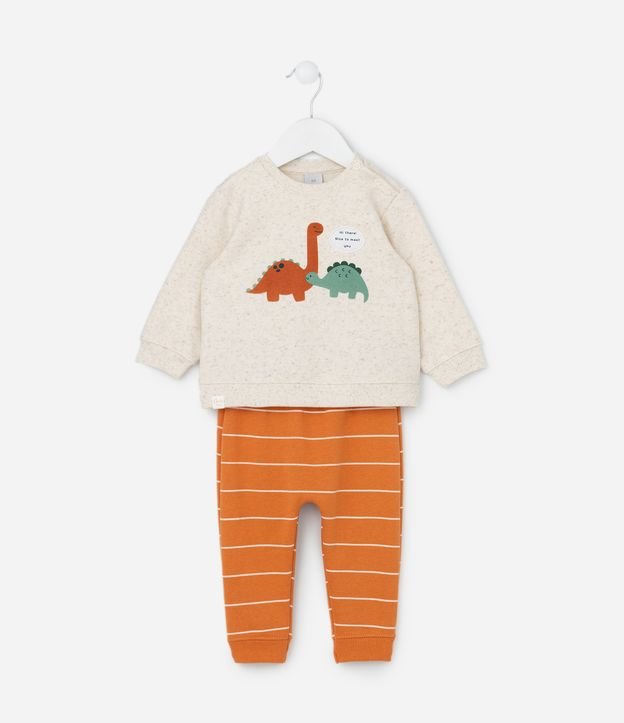 Conjunto Infantil com Estampa Dinos e Listras - Tam 0 a 18 meses