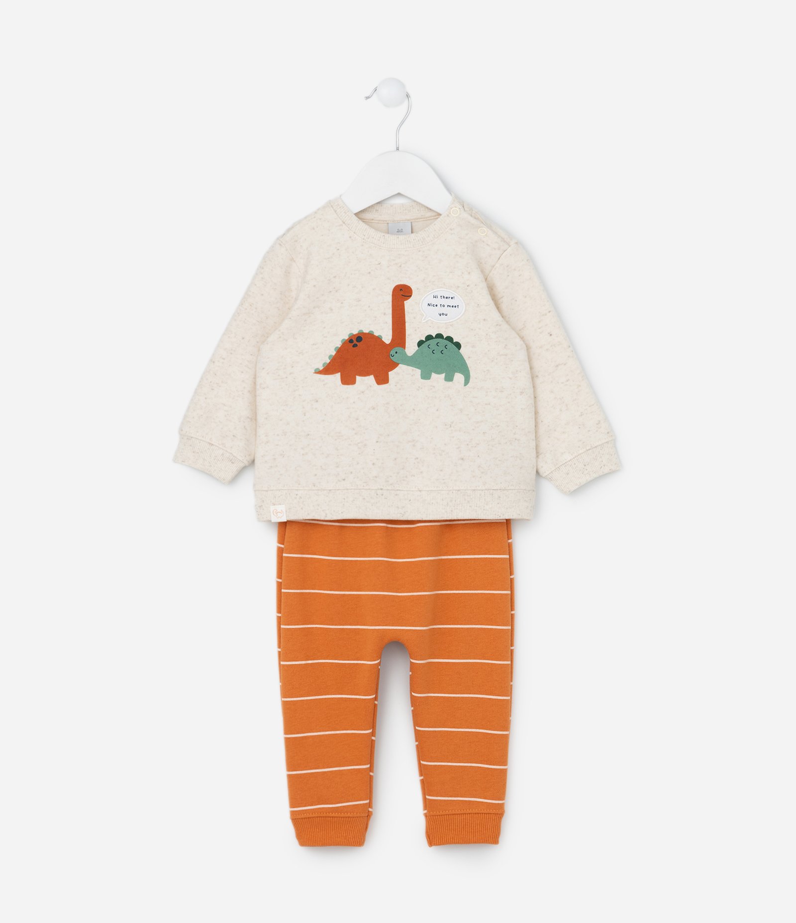 Conjunto Infantil com Estampa Dinos e Listras - Tam 0 a 18 meses Bege/Laranja 2