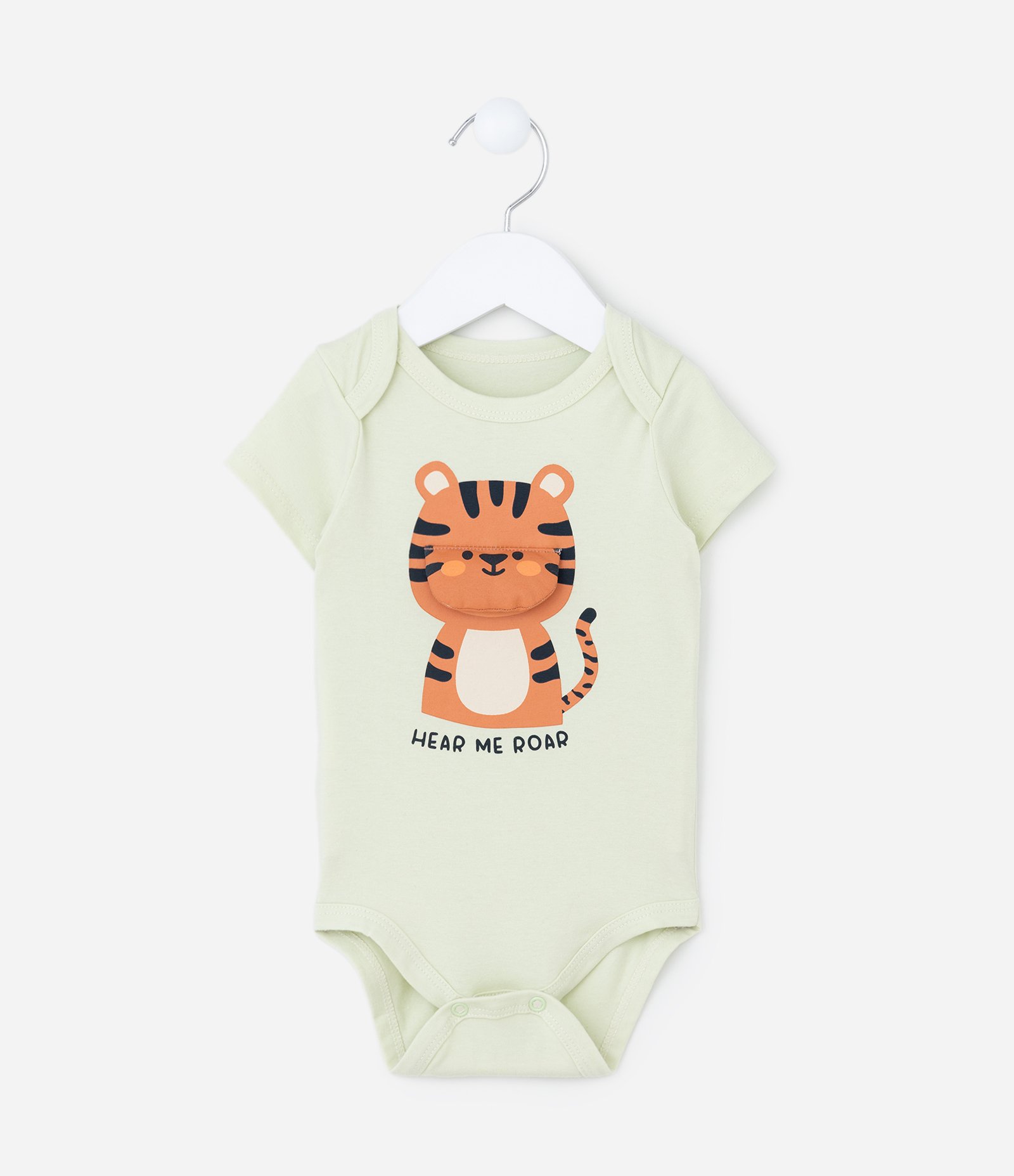 Body Infantil com Estampa Interativa de Tigrinho - Tam 0 a 18 meses Verde 1