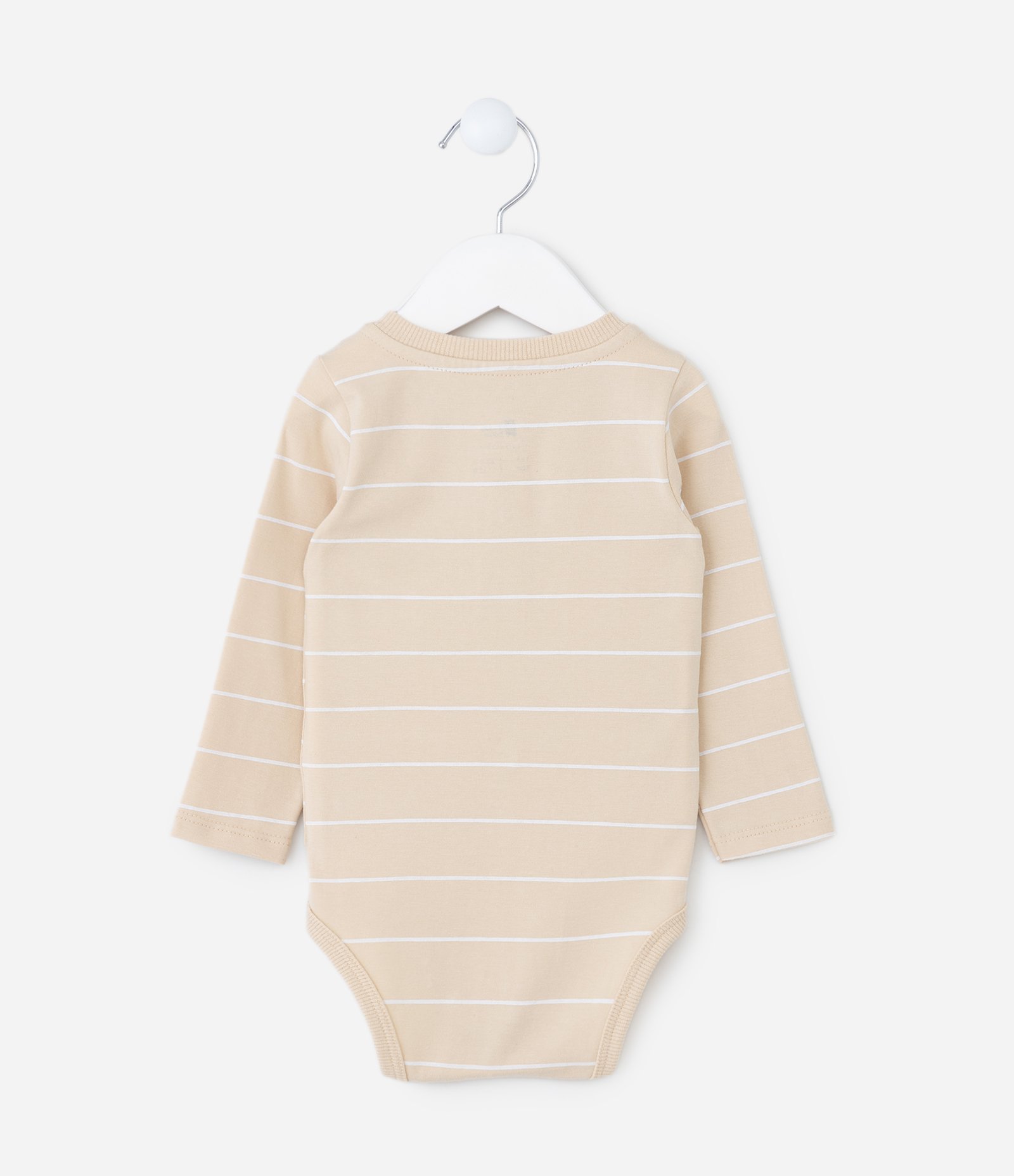 Body Infantil com Estampa de Listras e Bolsinho - Tam 0 a 18 meses Bege 2