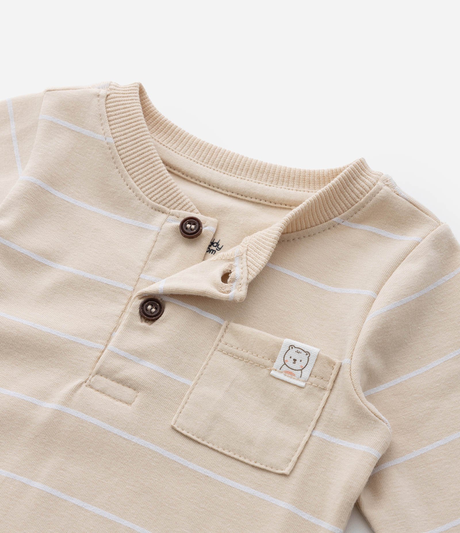 Body Infantil com Estampa de Listras e Bolsinho - Tam 0 a 18 meses Bege 6
