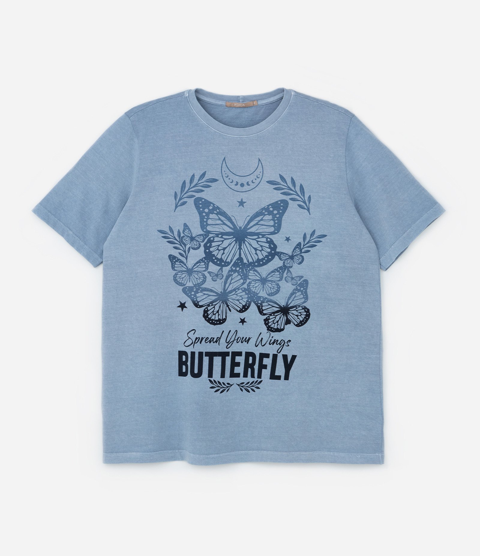 Camiseta Estonada com Estampa Borboleta Curve & Plus Size Azul 4