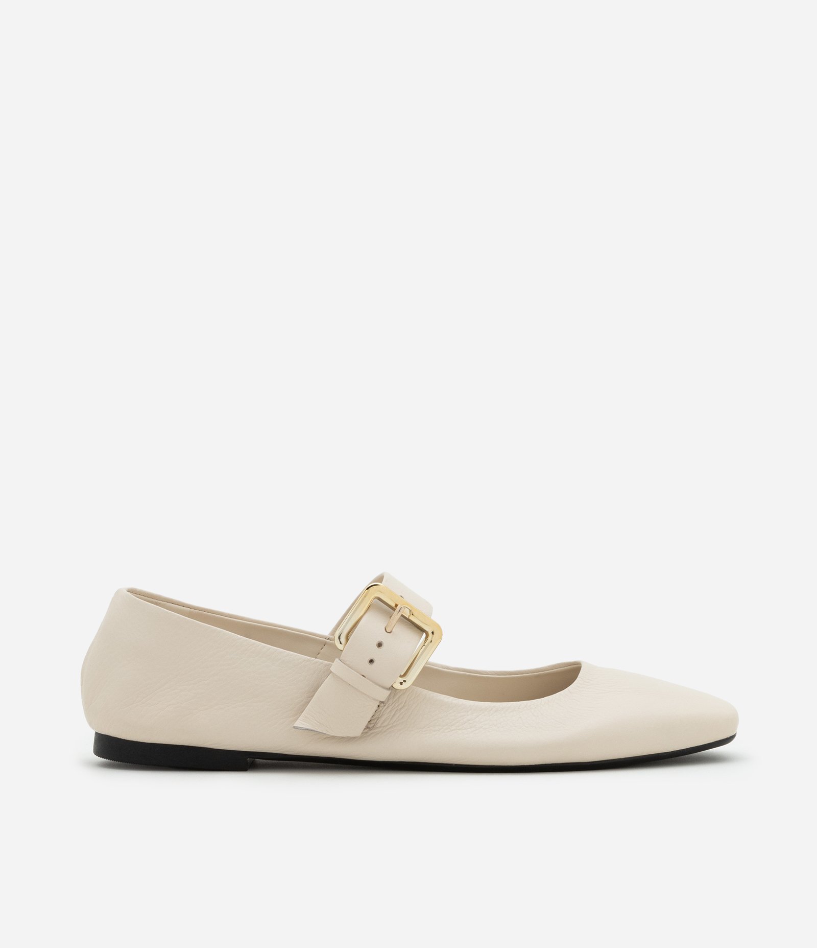 Sapatilha em Couro com Tira Central e Maxi Fivela Metalizada em Plástico Off White 1