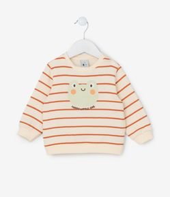 Blusão Infantil com Estampa Listras e Sapinho - Tam 0 a 18 meses