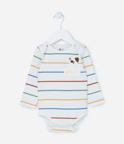 Body Infantil com Estampa de Listras e Cachorrinho - Tam 0 a 18 meses