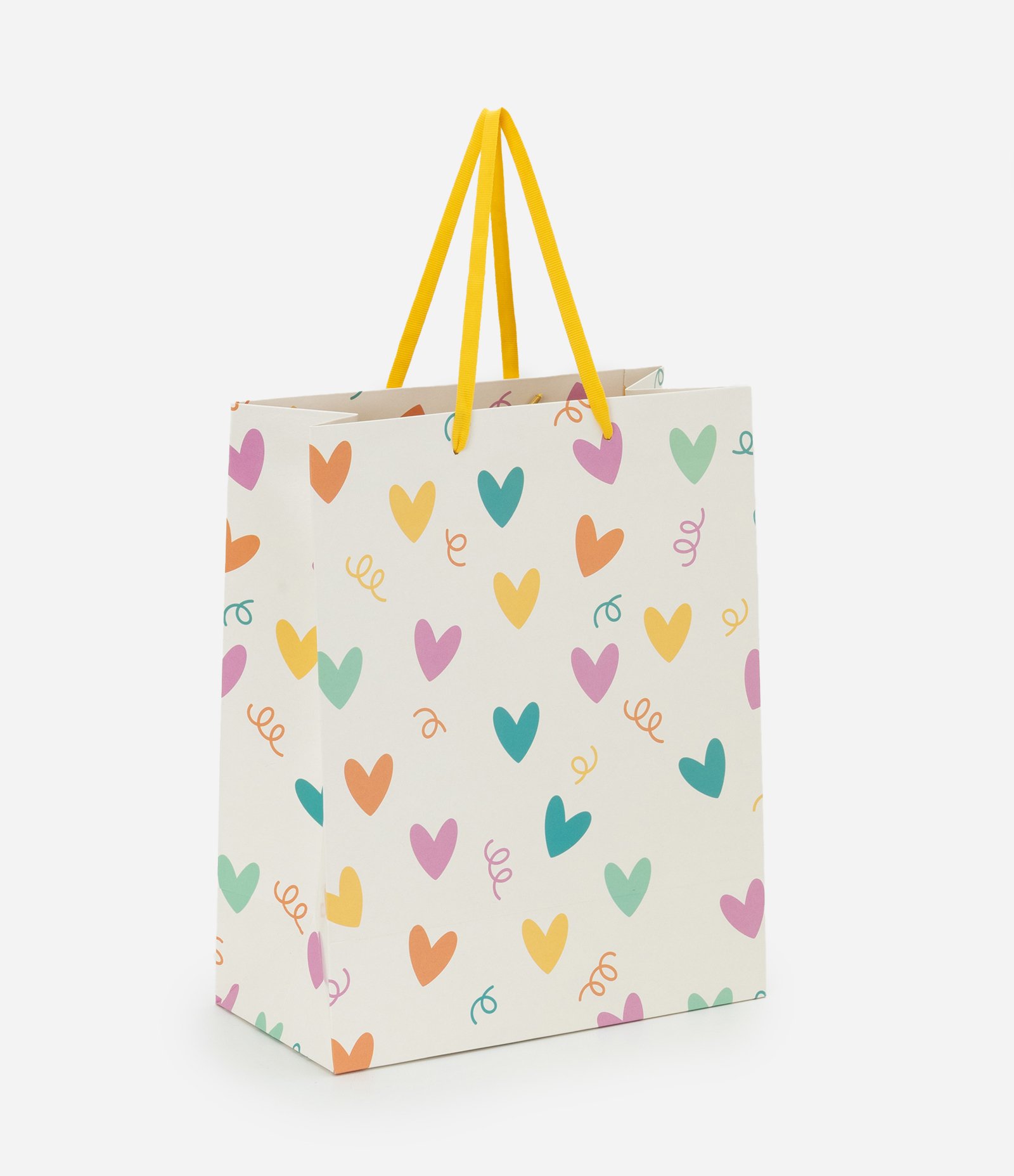 Embalagem de Presente com Estampa de Corações Coloridos e Alça Off White 1