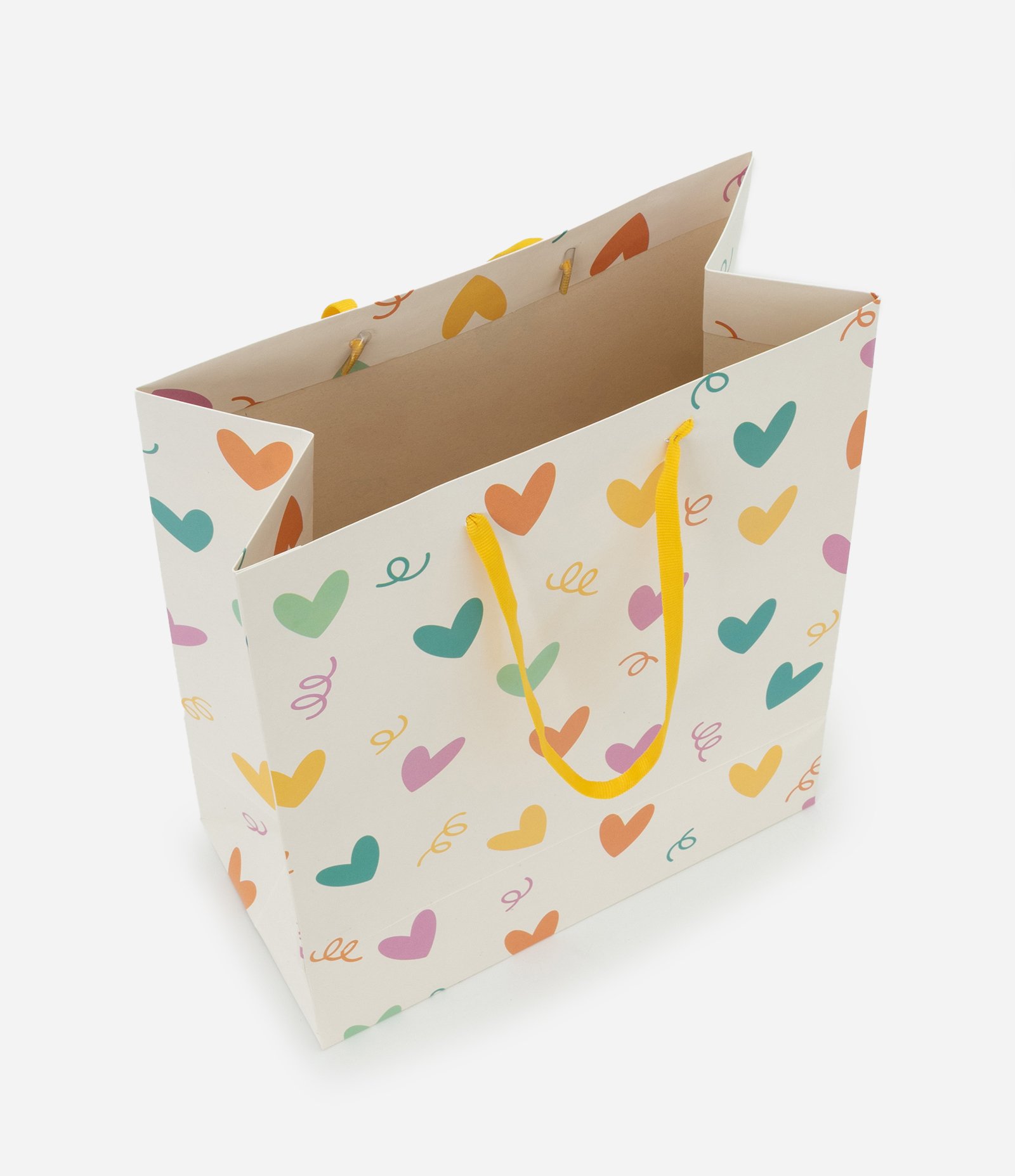 Embalagem de Presente com Estampa de Corações Coloridos e Alça Off White 3