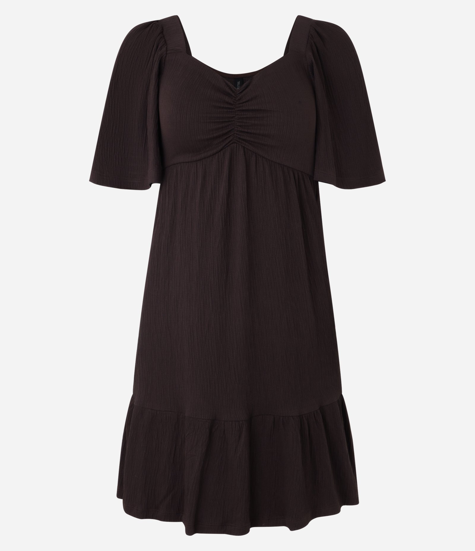 Vestido Curto Texturizado com Decote Coração Marrom 1