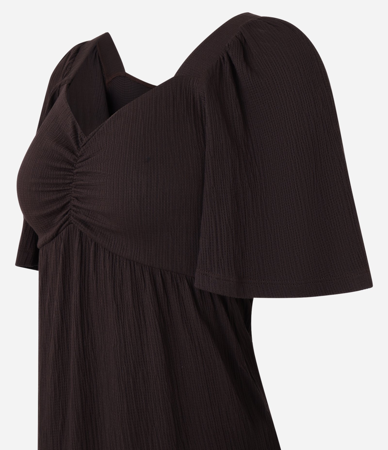 Vestido Curto Texturizado com Decote Coração Marrom 2