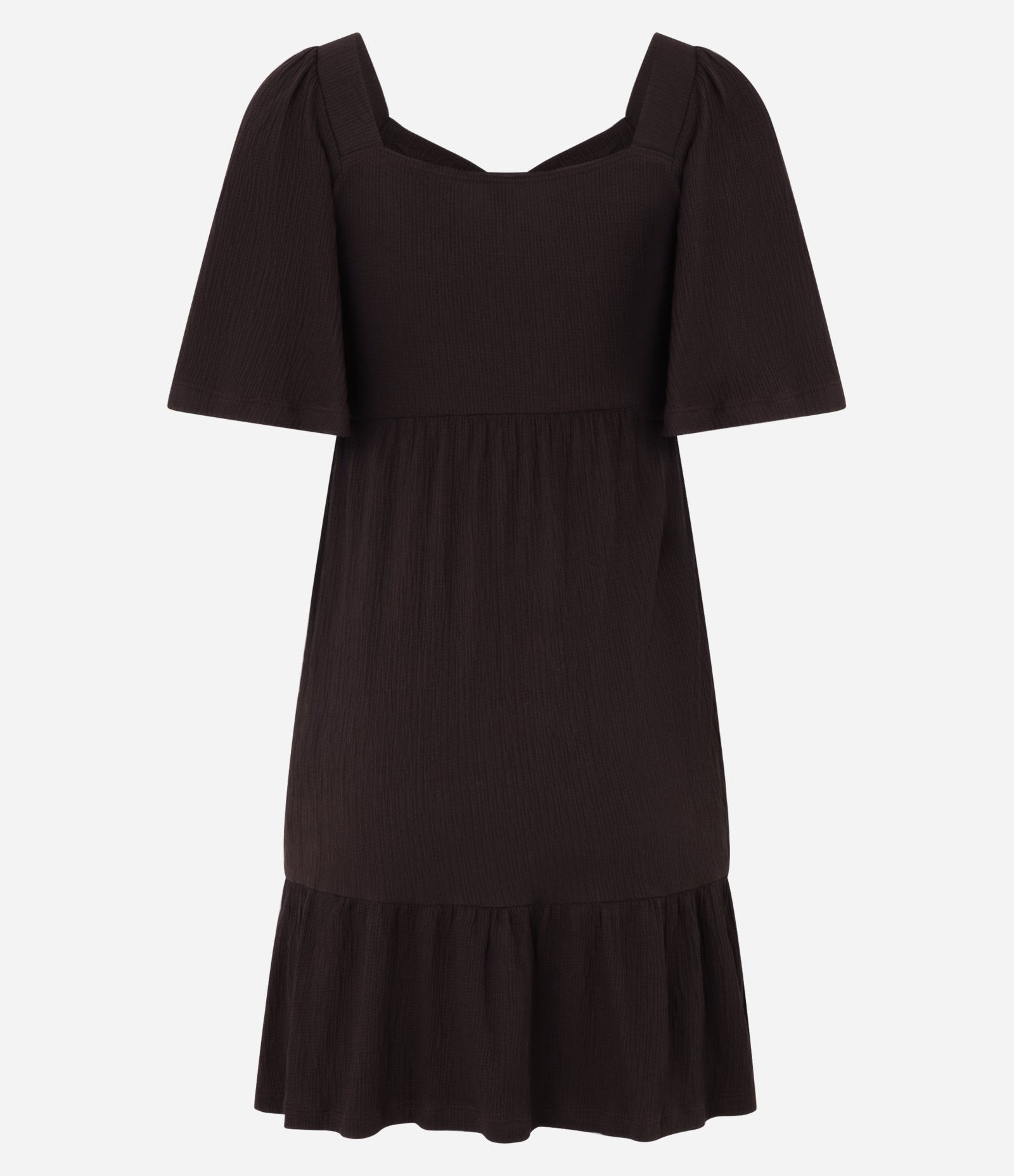 Vestido Curto Texturizado com Decote Coração Marrom 3