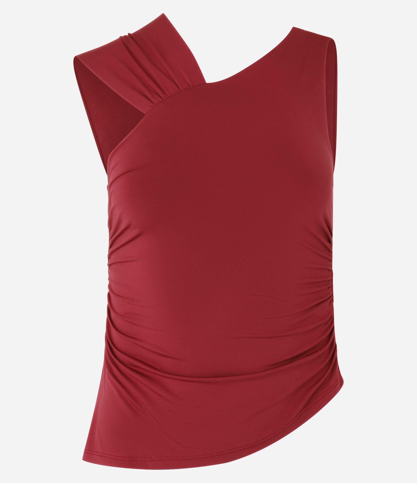 Blusa com Barra Assimétrica e Detalhes Drapeados Vermelho 4