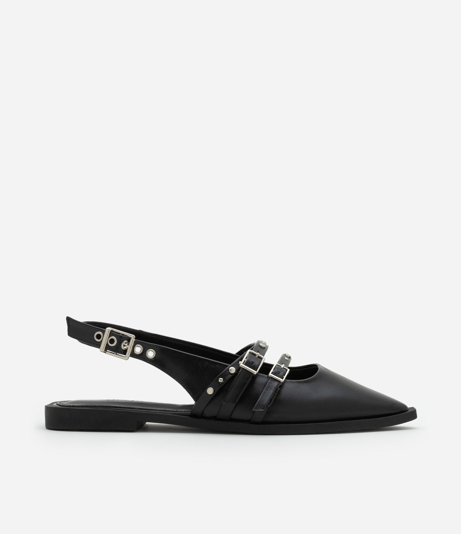 Sapatilha Slingback Tiras com Aviamentos Preto 1