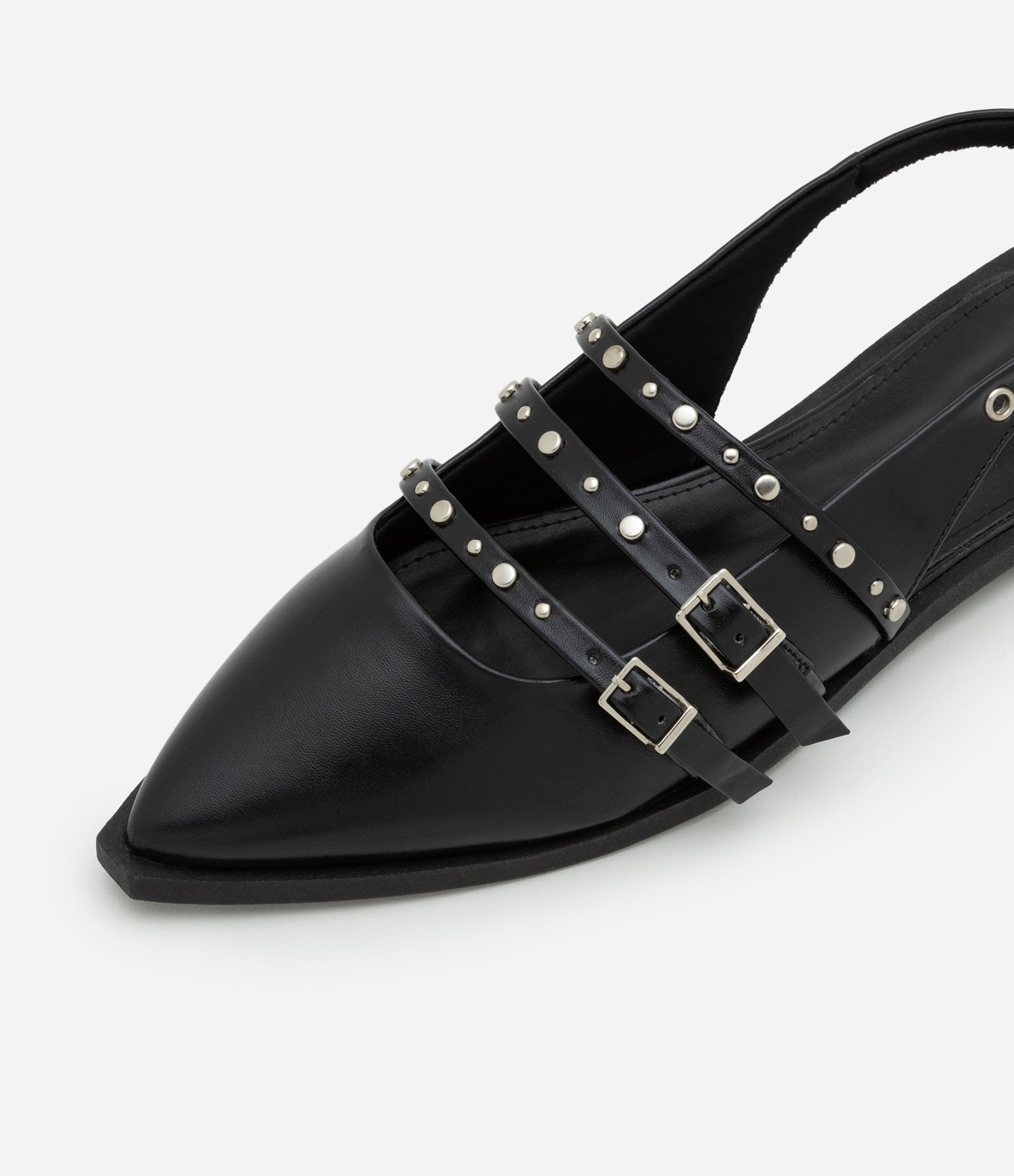 Sapatilha Slingback Tiras com Aviamentos Preto 5
