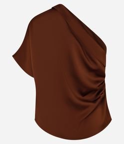 Blusa Acetinada com Ombro Único e Drapeado Lateral
