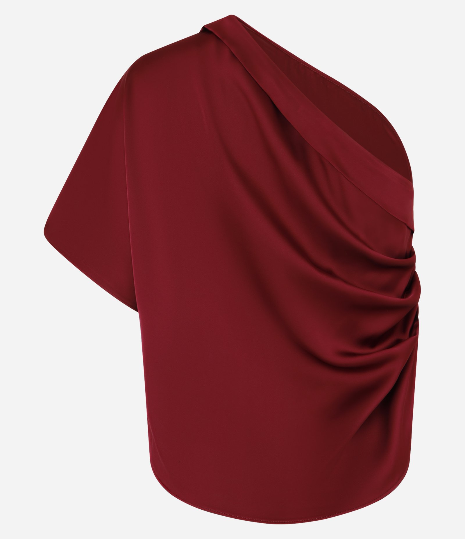 Blusa Acetinada com Ombro Único e Drapeado Lateral Vermelho 6
