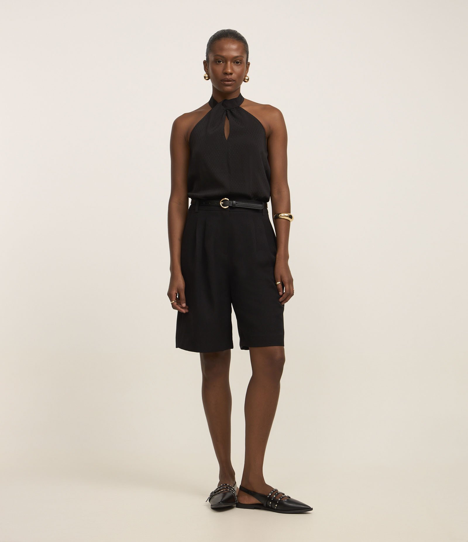 Blusa Sem Manga em Chiffon com Gola Halter Preto 2