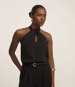 Blusa Frente Única em Chiffon com Gola Halter