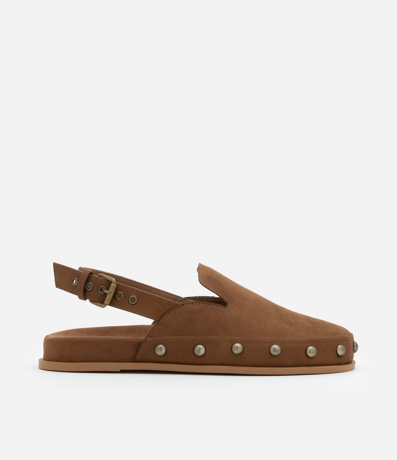 Sapato Clog com Rebites ao Redor Marrom Caramelo