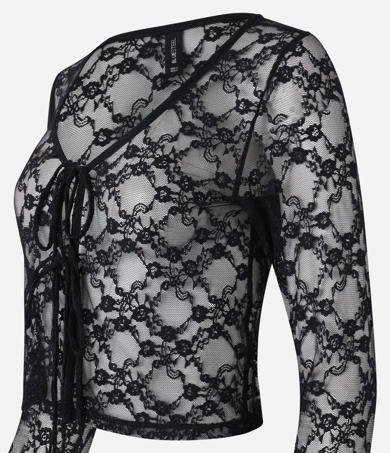 Blusa em Renda com Lacinhos Frontais Preto 7