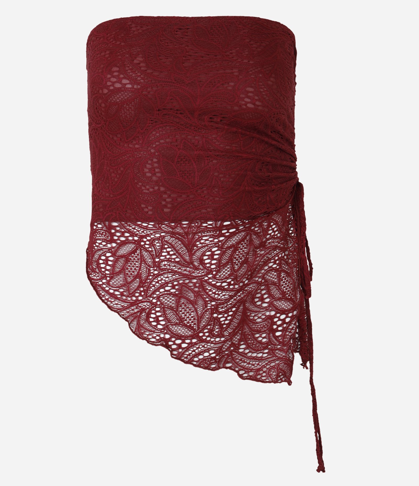 Blusa em Renda Tomara que Caia com Barra Assimétrica Vinho 5