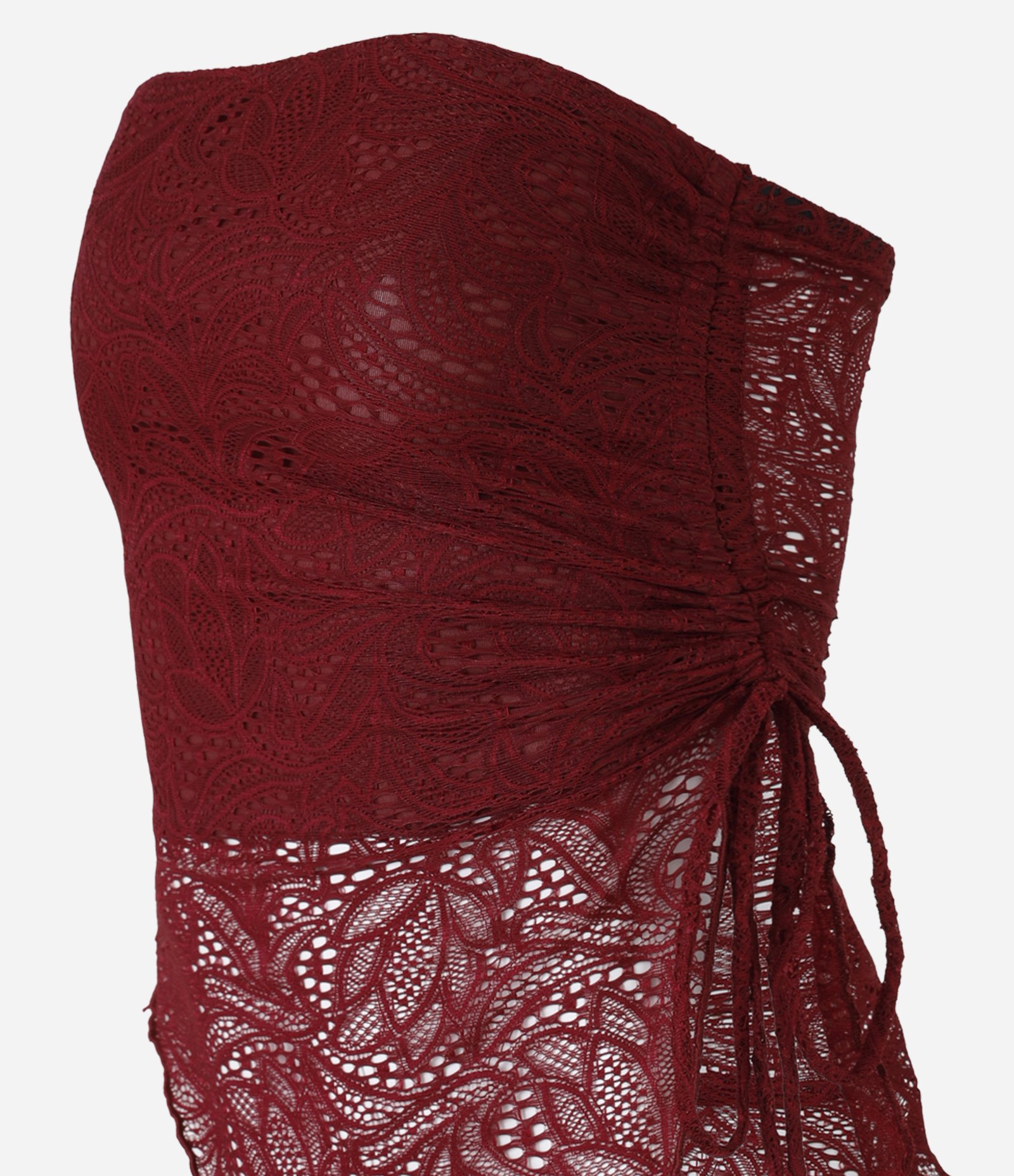 Blusa em Renda Tomara que Caia com Barra Assimétrica Vinho 6