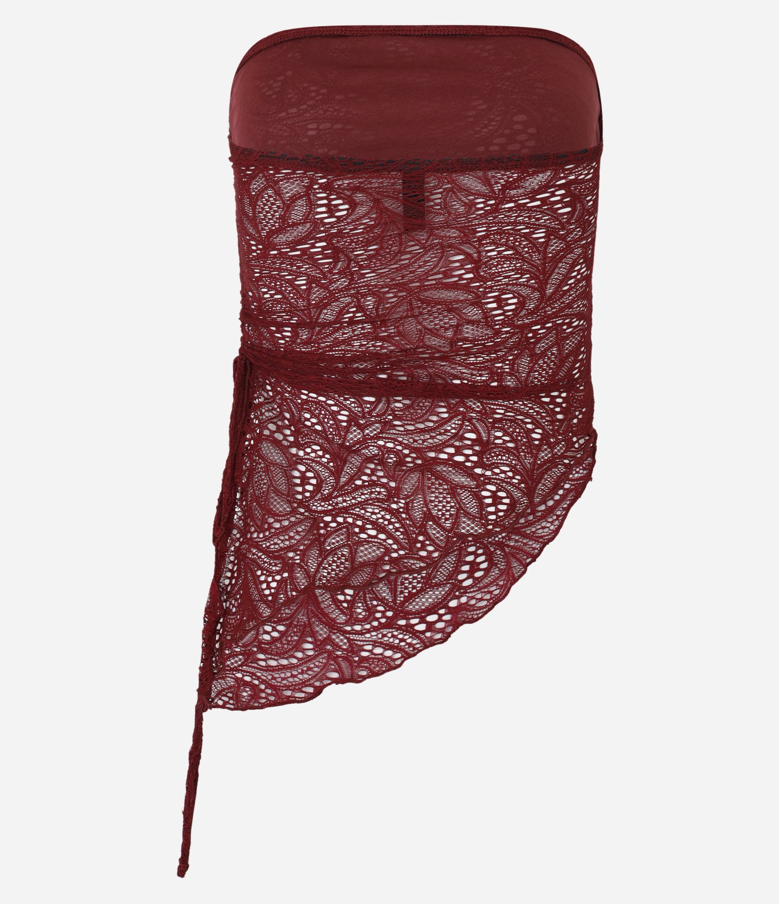 Blusa em Renda Tomara que Caia com Barra Assimétrica Vinho 7