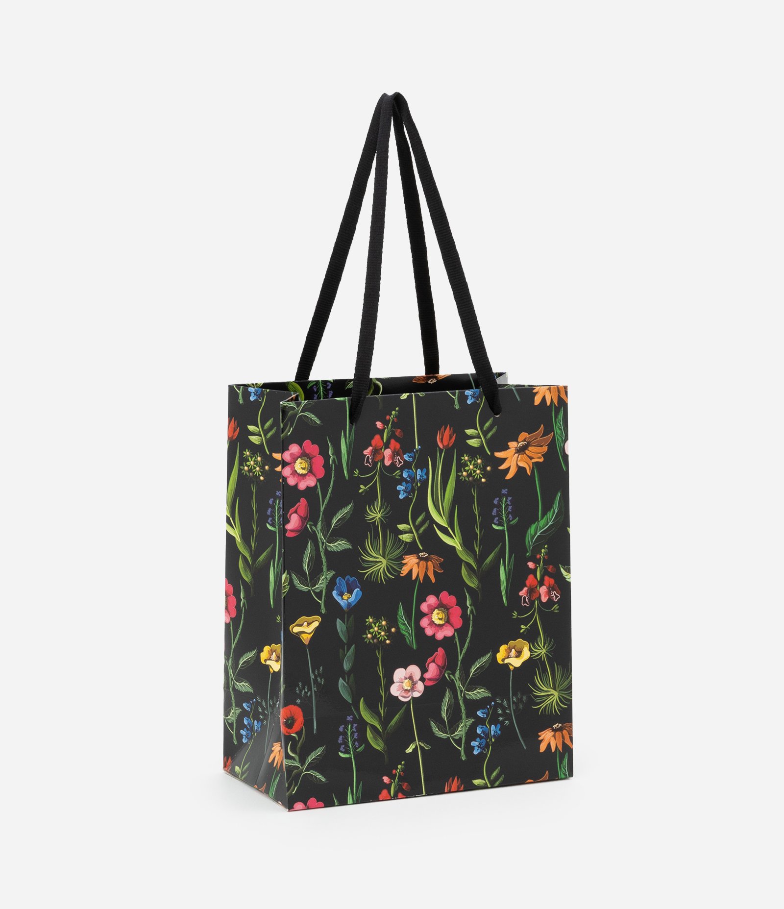 Embalagem de Presente  Pequena com Estampa Floral e Alça de Corda Preto 1