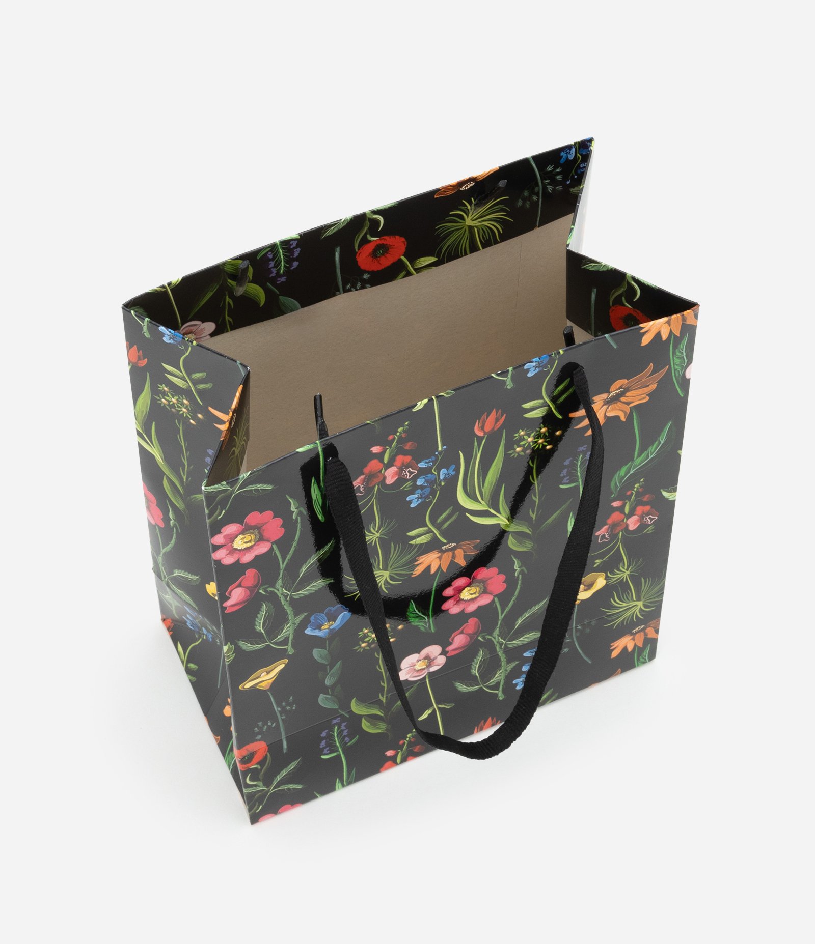 Embalagem de Presente  Pequena com Estampa Floral e Alça de Corda Preto 2