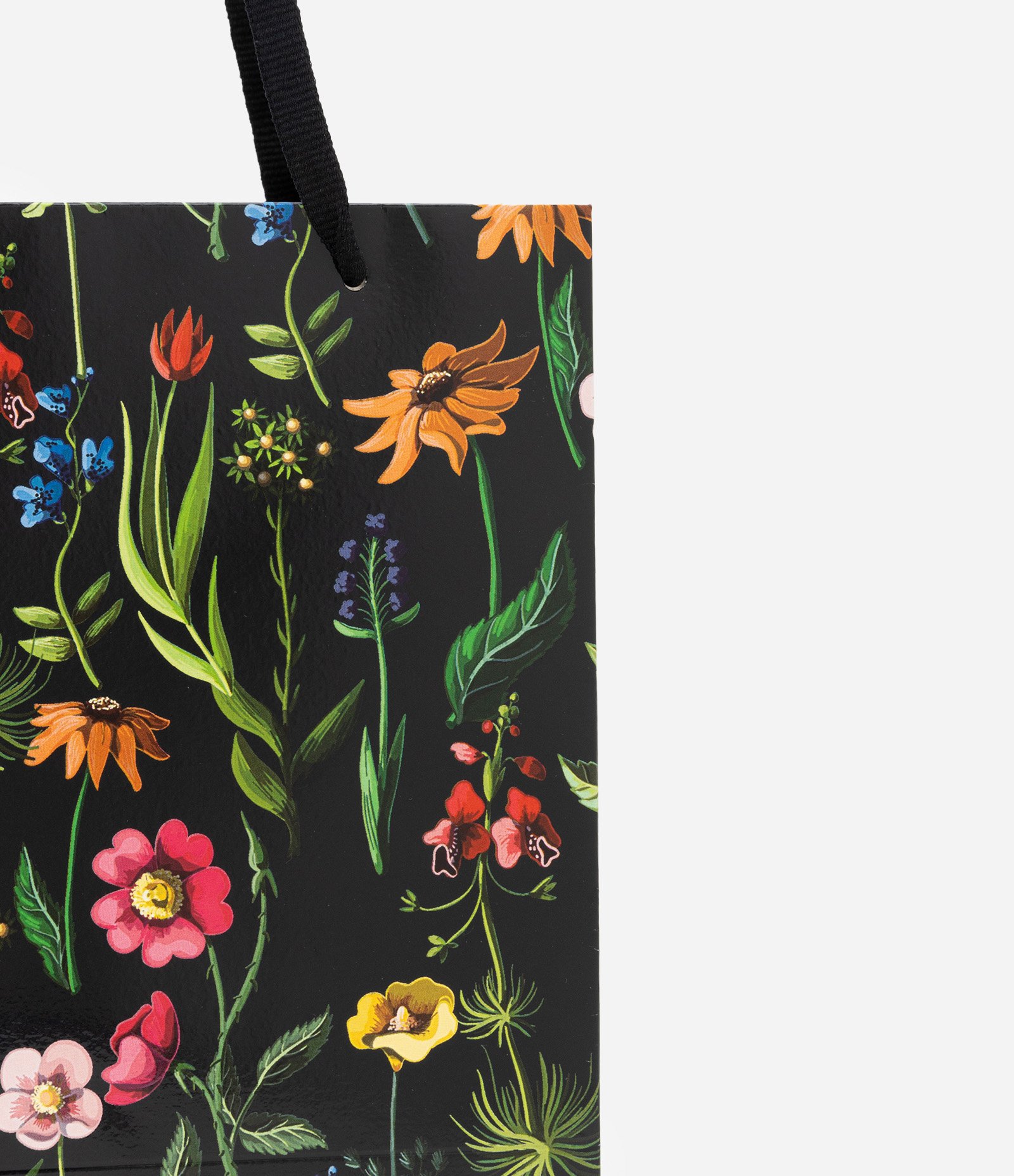 Embalagem de Presente  Pequena com Estampa Floral e Alça de Corda Preto 3