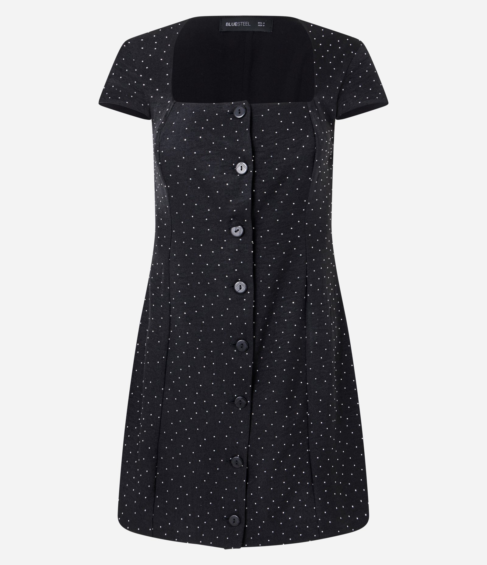 Vestido Curto em Alfaiataria Poá com Botões Frontais Preto 4