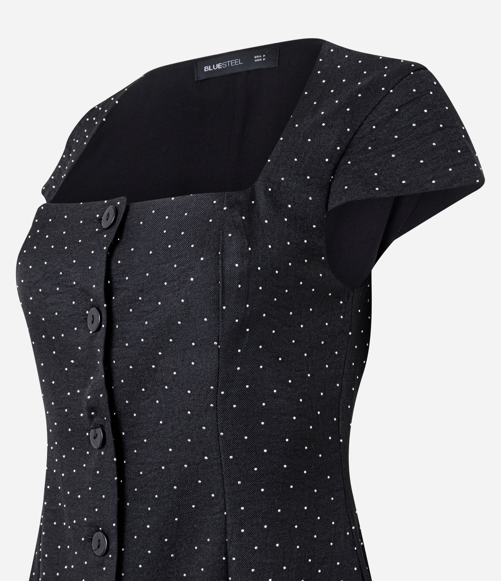 Vestido Curto em Alfaiataria Poá com Botões Frontais Preto 5