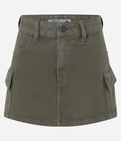 Saia Curta em Sarja com Bolsos Cargo